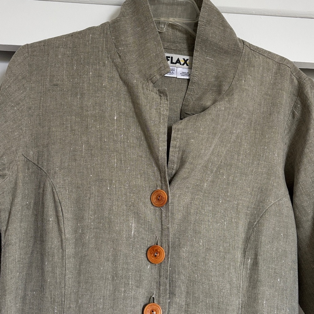 Flax Olive-Green Linen Tunic with Buttons - Picture 5 of 7